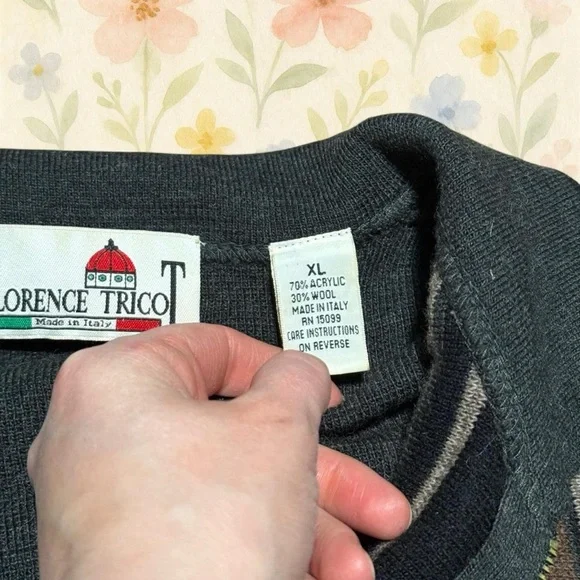 Vintage Florence Tricot Quarter Zip Sweater XL Italian Knit Striped Pullover - Picture 6 of 6